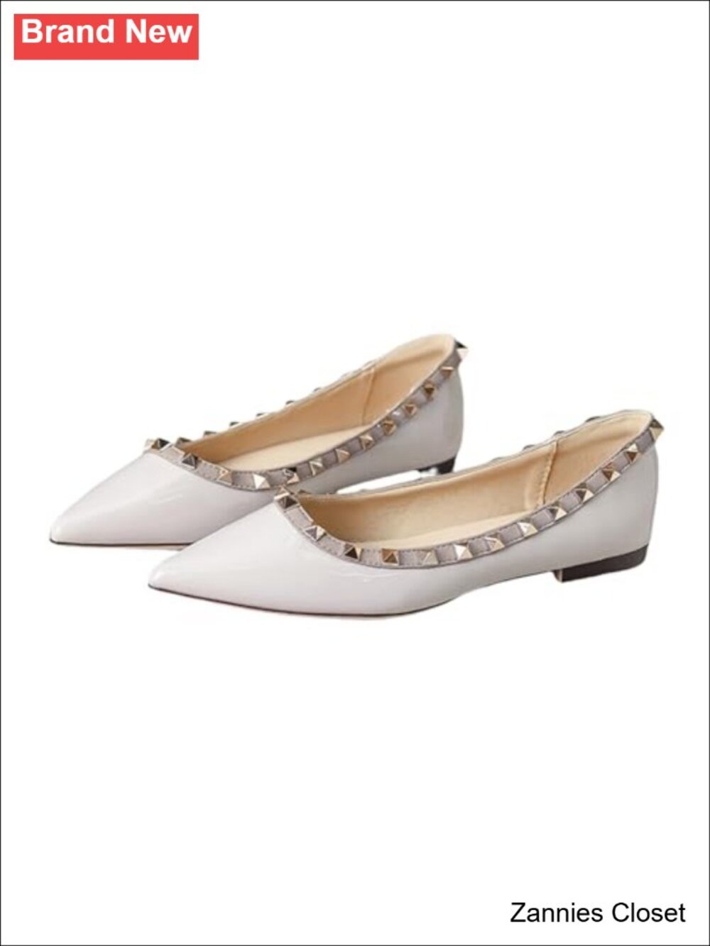 🤠 Patent Leather Studded Rivet Pointed Toe Slip On Flats